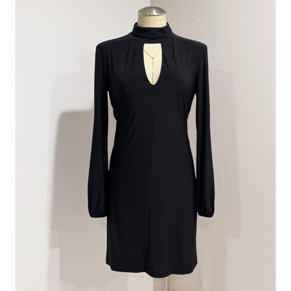 WHBM Women's Black Keyhole Mock Neck Long Sleeve Midi Dress Size 2 - Picture 4 of 8